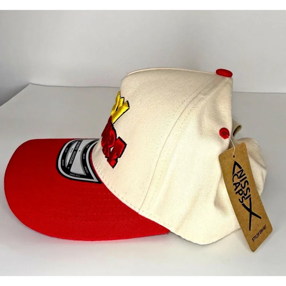 NWT Nerdy Kulture Snapback Hat Cream Red Embroidered Streetwear Cap
